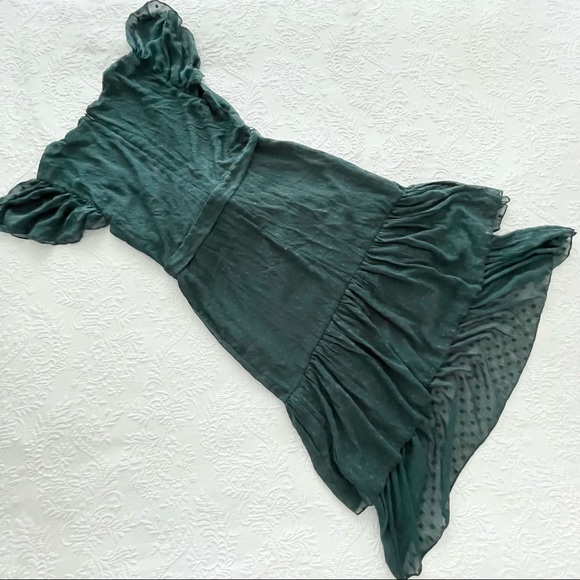 NWOT Lulus Have Harmony Dark Green Swiss Dot Ruffled Faux Wrap Midi Dress Large - Picture 6 of 10